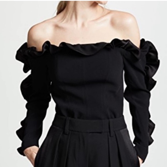 cinq a sept Tops - CINQ A SEPT | Macie Off Shoulder Long Sleeve Ruffle Trim Corset Top